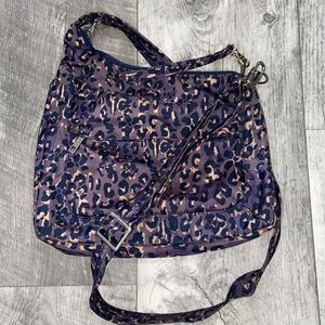 TRAVELON PURPLE LEOPARD PRINT Crossbody Purse Great Size!!